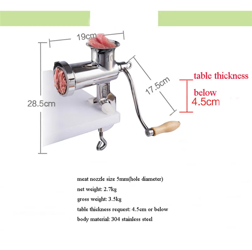 Stainless Steel Manual Meat Grinder with Handle for Sausage Stuffer XMTHOME Meat Mincer