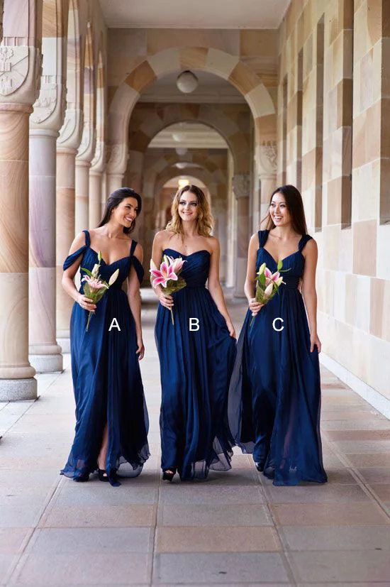 navy blue floor length bridesmaid dresses