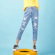 LEIJIJEANS, Новое поступление, весна, средняя посадка, свободные, с дырками, светло-голубые, Харлан, джинсы для женщин, уличный стиль, размера плюс, женские джинсы 9002