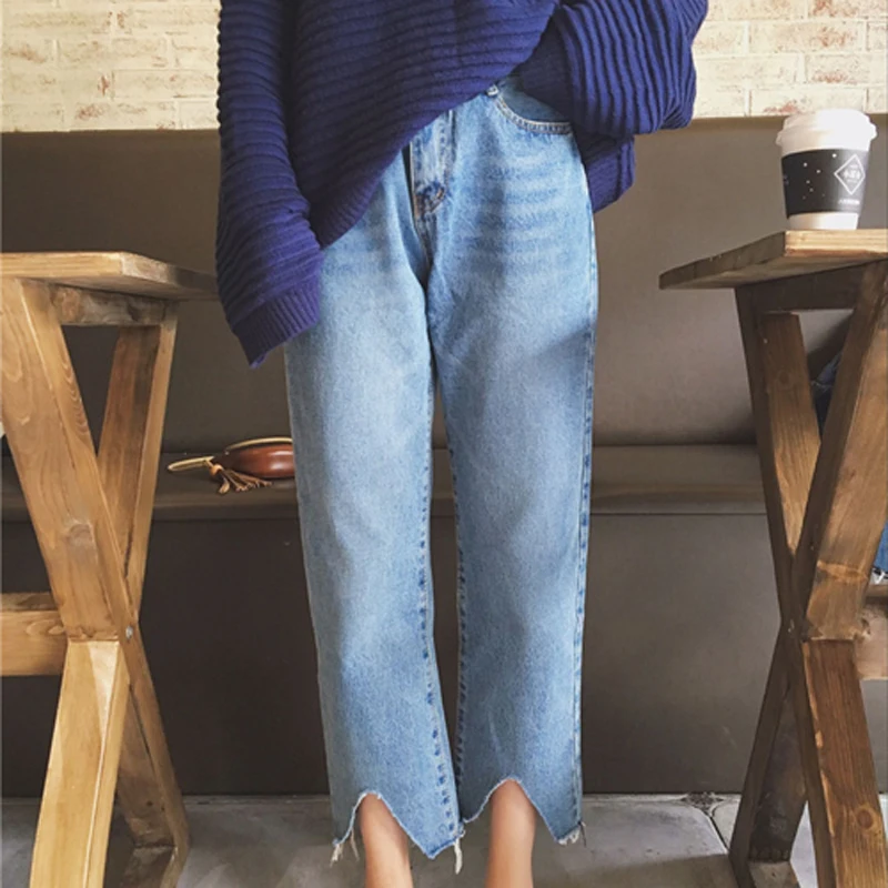College Wind Loose Trousers That Irregular Nine Points Female Jeans Casual Pants Ladies Trousers Wide Leg