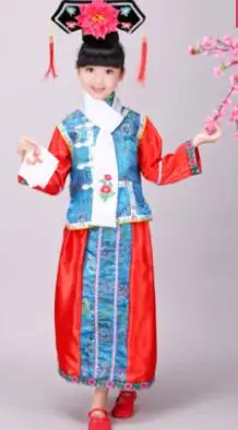 Древняя китайская суда цинской династии костюм, китайский, традиционный народного танца Детский костюм ханьфу для выступлений на сцене платье принцессы - Цвет: Красный