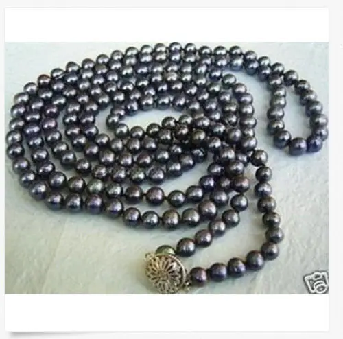 

FREE SHIPPING>>>@@ > N1622 Exquisite Long 50inch 7-8MM black Akoya Cultured Pearl Necklace