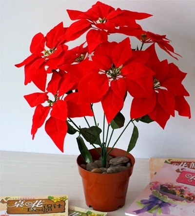 Имитация бонсай 1 букет Poinsettia Posy Декоративные Искусственные Рождественские цветы искусственный горшок растения домашний декор(без цветочного горшка - Цвет: 7 flowers