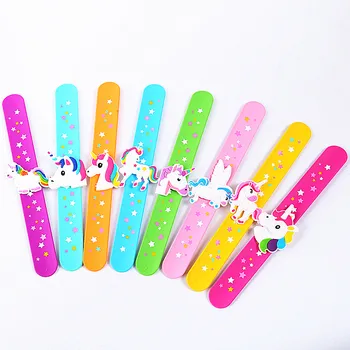 

Jiangzimei 24pcs/lot Unicorn PVC soft glue Colorful Wristband Five-pointed star Animal Bangle for Kid Children Girl party gift
