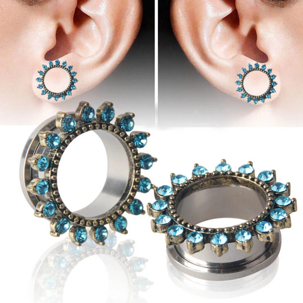 1pc Stainless Steel Flower Ear Gauges Plugs Tunnels Screw Fit Expansion