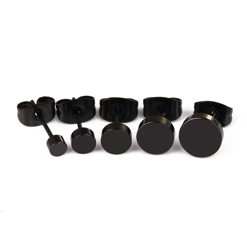 ZMZY Stainless Steel Ear Studs Earrings Black Silver Color Round Shaped Clasp Push Back Earrings for Women Men Jewelry Cool Gift - Image 3