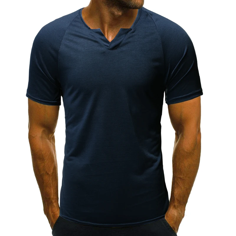 

2019 Short Sleeves Man Shirts Summer Fitness Casual Sports Solid Color V-neck T-shirt Men's Tops Plus Size M-2XL