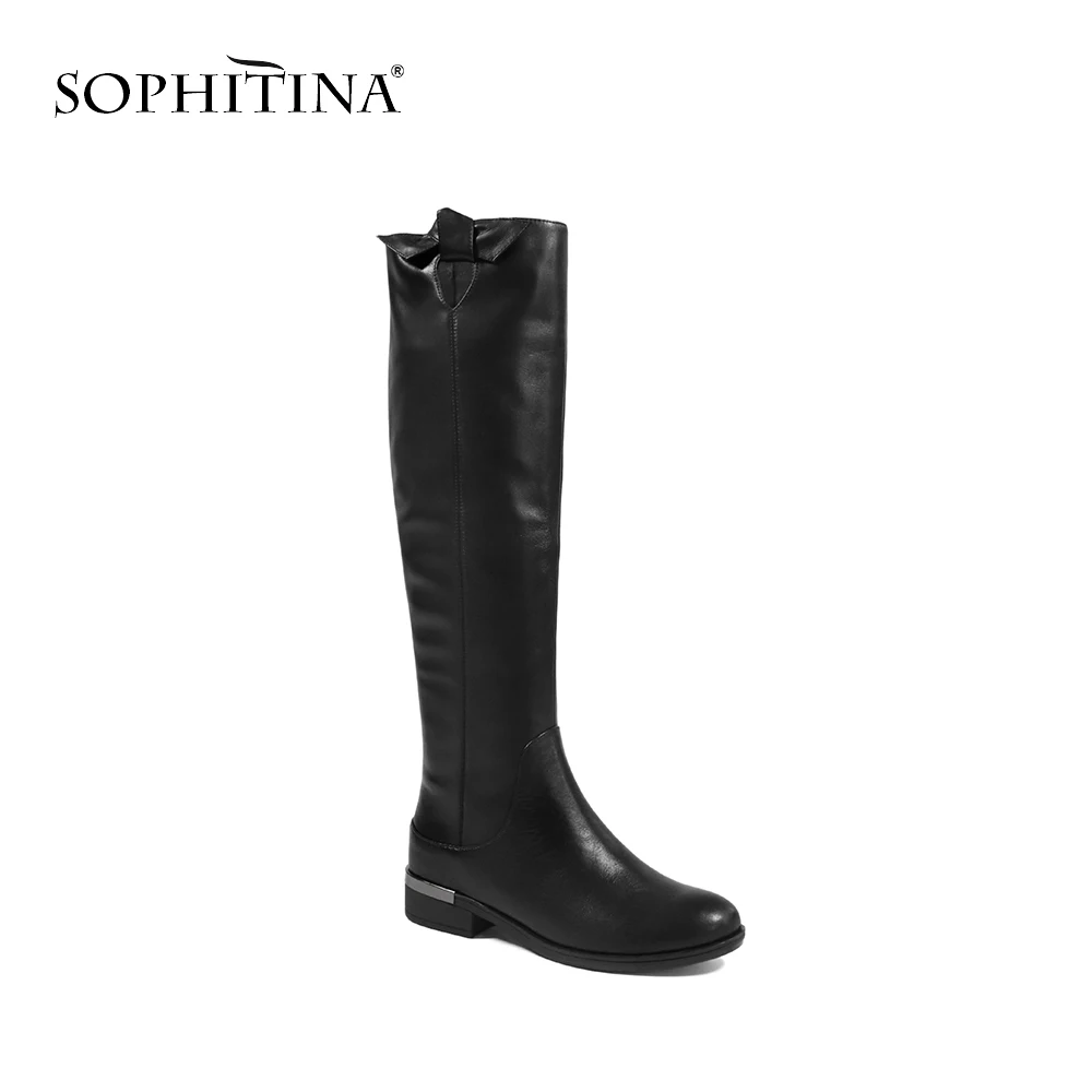 Goedkoop SOPHITINA Luxe Vrouw Knie hoge Laarzen Hoge Kwaliteit Echt Leer Wol Bont Warme Schoenen Sexy Solid Classic Lady Winter laarzen B98