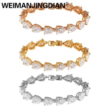 Высокое качество, 7X10, груша, кубический цирконий, кристалл, для тенниса, свадебные браслеты для женщин, цвета белого золота/розового золота