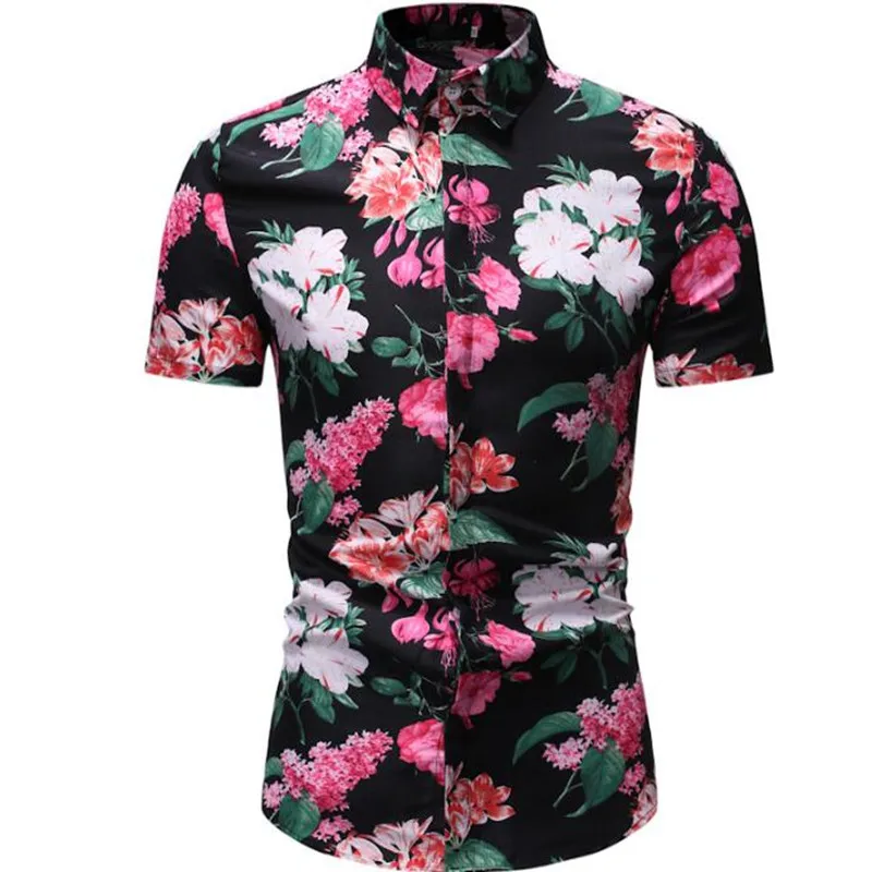 

New summer men's European and American style casual short-sleeved floral shirt HZ38