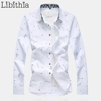 

Arrow Print Men Casual Dress Shirts Long Sleeve Clothes Male Camisa Hombre Autumn Blouses Big Size 5XL 6XL 7XL Blue White K343