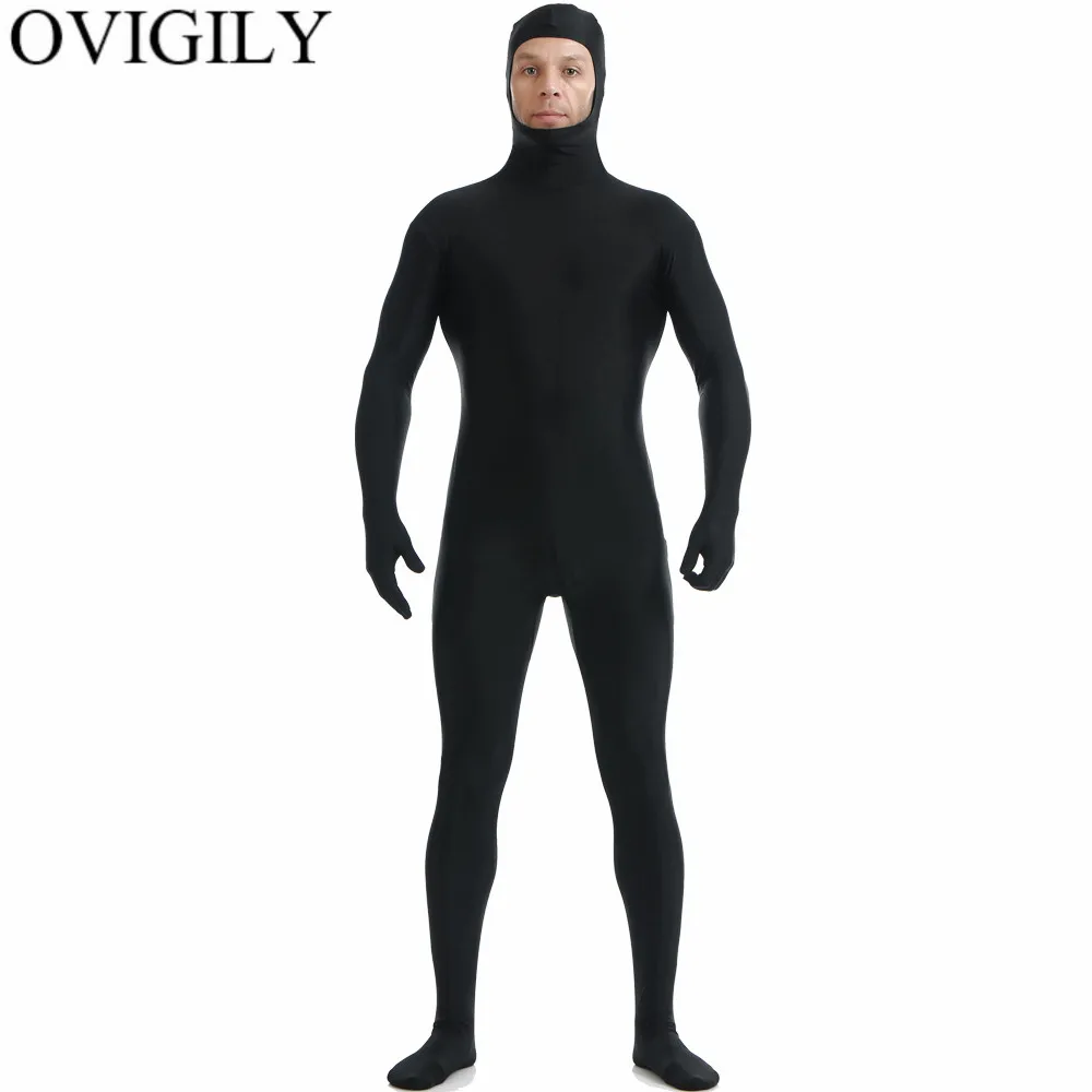 OVIGILY черный мужской костюм зентай из лайкры для косплея с открытым лицом