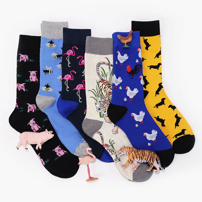 PEONFLY Для мужчин s Носки Для женщин животных фламинго собака свинья новинка носки из чесаного хлопка смешные мужские носки; большие размеры толстве длинные носки