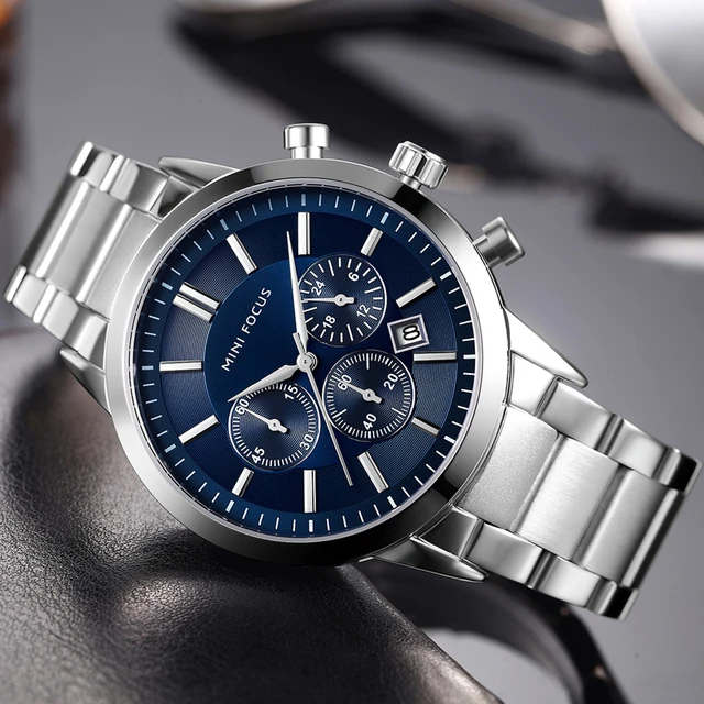 Mini Focus Analog Quartz Dress Watch Men Silver Blue Stainless Steel Band  Chronograph Luminous Wristwatch With Date 24-hour 0470 - Quartz  Wristwatches - AliExpress