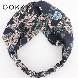 COKK цветок повязки для женщин Женский перекрестный эластичный ободок с бантом широкая лента для волос головная повязка в виде чалмы