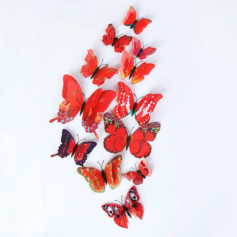 12 шт 3D двухслойная Бабочка Наклейка на стену для домашнего декора DIY бабочки магнит на холодильник наклейки для украшения комнаты - Цвет: 12pcs Two layers 10