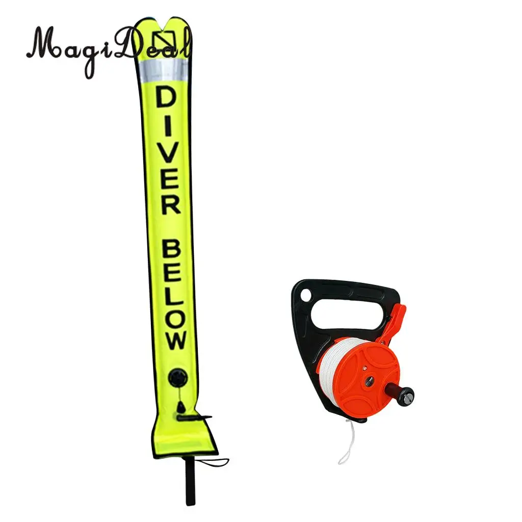 MagiDeal Professional 4ft Scuba Diver SMB Surface Marker Buoy + Dive Reel Line Kayak Anchor for Underwater Diving Snorkeling