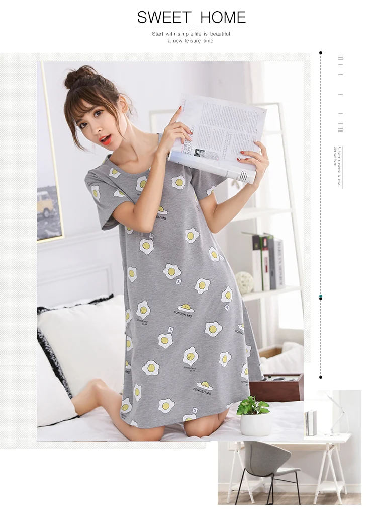 Летняя хлопковая M-5XL Пижама женская ночная рубашка женская хлопковая мультяшная ночная рубашка сексуальная ночная рубашка размера плюс домашняя одежда для сна