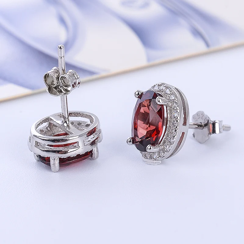 Натуральный гранат Stud earrings 1,5 ct Настоящее серебро 925 пробы ювелирные изделия Вино красный драгоценный камень для женщин подарок