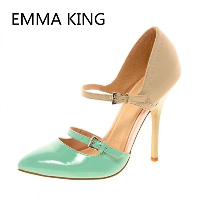 

2019 Fashion Mixed Color Ladies Gladiator Pumps Pointed Toe Cutout Sexy High Heels Ankle Buckle Strap Women Party Wedding Shoes