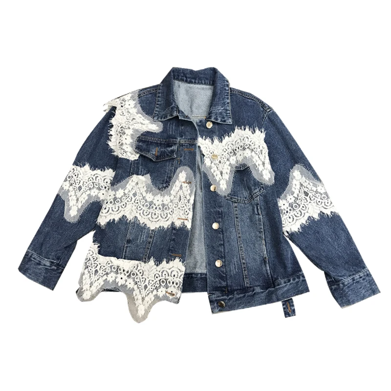 Femmes Dentelle Base Hiver Déchiré Veste De Manteau Casual Vestes Automne 2018 Jean Survêtement Patchwork Vintage Denim RggrIz