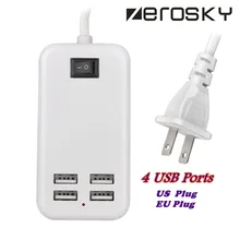 Zerosky EU/US вилка 5V3A 4 порта USB настенное зарядное устройство адаптер питания переменного тока 1,5 м длинный кабель вкл/выкл переключатель Путешествия Дом Carregador