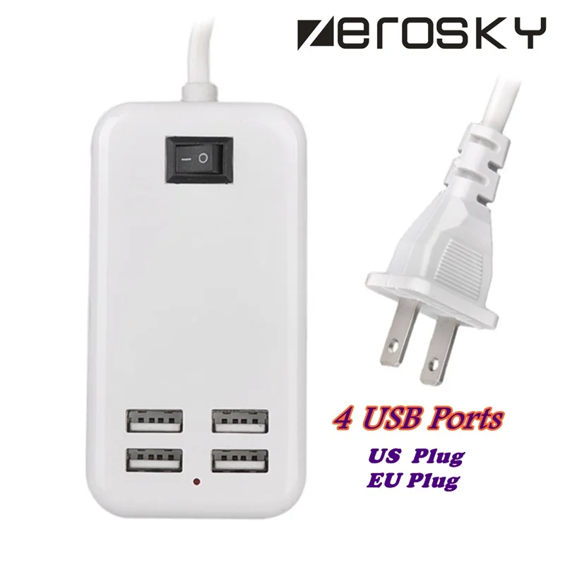 Zerosky EU/US штекер 5V3A 4 порта USB настенное зарядное устройство AC адаптер питания 1 5 м