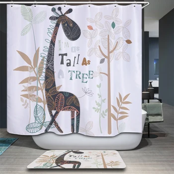 

New Cat cute cartoon Arrival Waterproof Fabric giraffe Design 3D Shower Curtain Bathroom Nature Bath Curtain