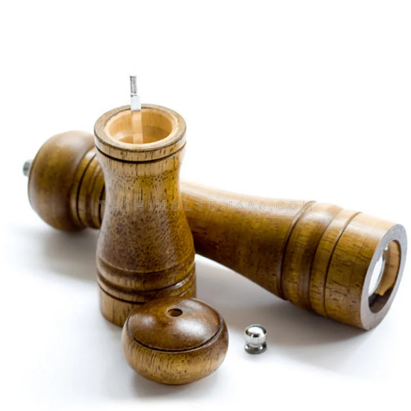 5,8 Inch Manual Wooden Pepper Mills Grinders Kitchen Oak Wood Condiment Grinder Black Pepper