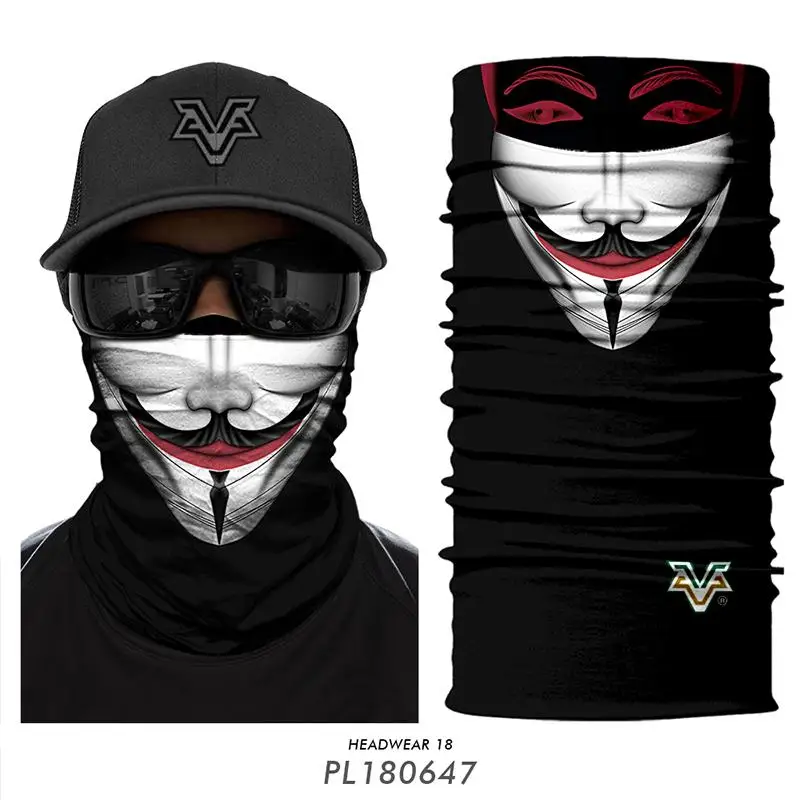

3D Skull Cycling Bandana Outdoors V for vendetta Neck Tube Scarf Sports Windproof Face Mask Hiking Hunting Camping Neck Gaiter