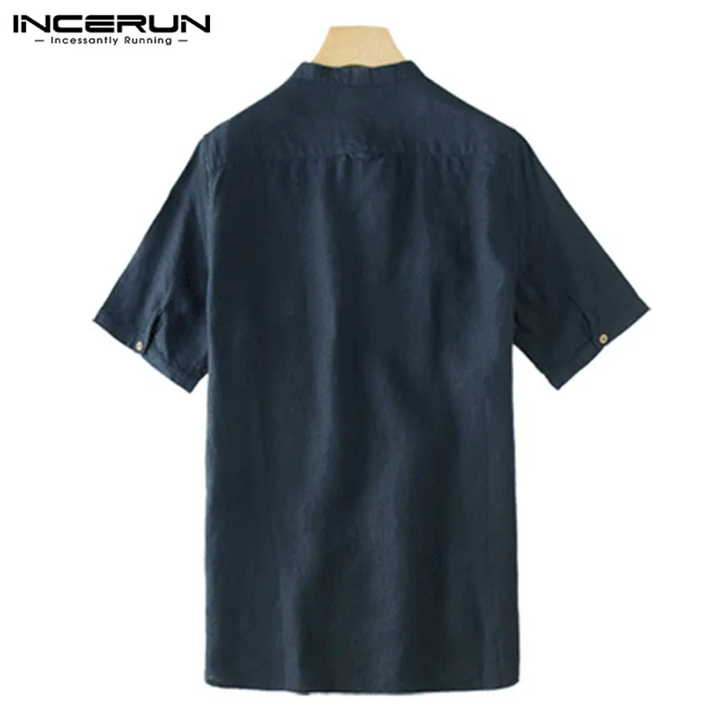 INCERUN плюс размеры Винтаж для мужчин рубашка короткий рукав хлопок Кнопка Твердые дышащие Camisa Masculina повседневное бренд рубашки для мальчико