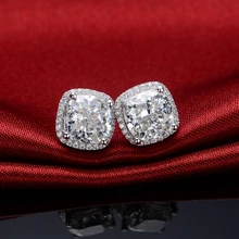 Настоящее 18 K 750 серьги из белого золота красота 1Ct/шт Подушка женские серьги гвоздики AU750 Свадебные украшения для невесты