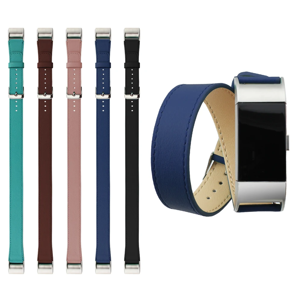 

New Arrival Genuine Leather Double Tour Bracelet Extra Long Real Leather Strap Watch Band For Fitbit Charge 2 Replacement Band
