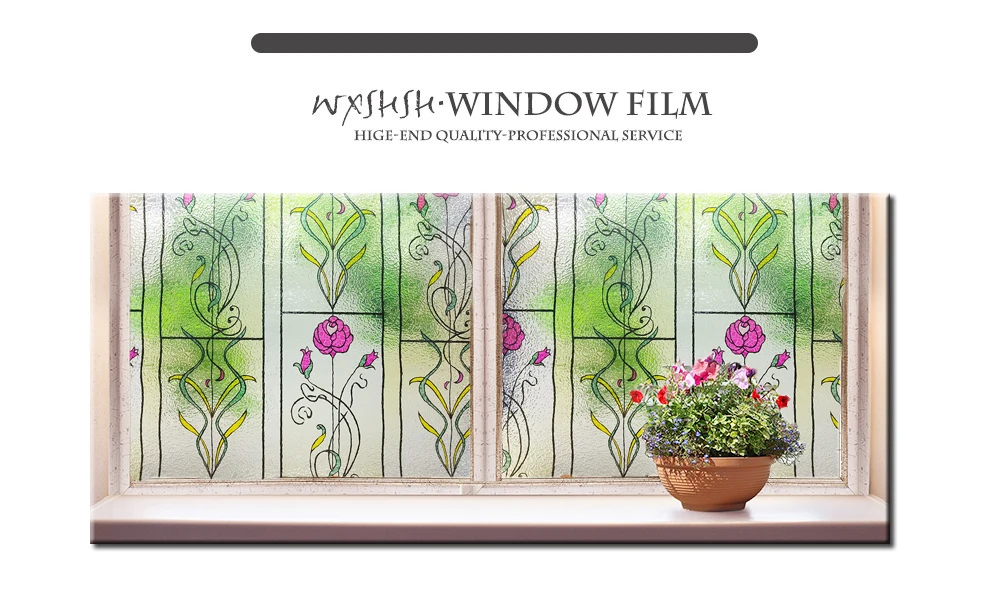 Width 60 cm Red Rose Static Cling Privacy Decorative Window Films,Vinyl 3D Embossed Heat-insulative Window Decals