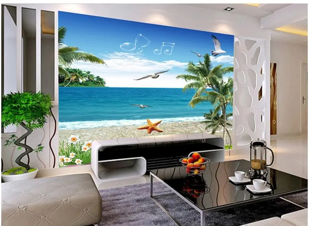 

Лето море пляж дерево Пейзаж Гостиная ТВ фон фото 3d обои комната современные обои
