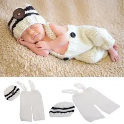 Ручной работы Вязание мягкая шляпа брюки набор Одежда для малышей аксессуары Подставки для фотографий-TwFi
