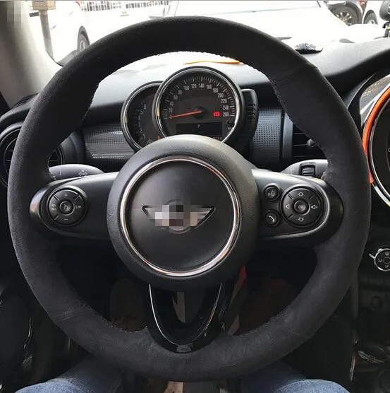 Black Hand-stitched Car Steering Wheel Cover for BMW NEW MINI Custom special automobile handle suede Black Hand-stitched Car Steering Wheel Cover for BMW NEW MINI Custom special automobile handle suede