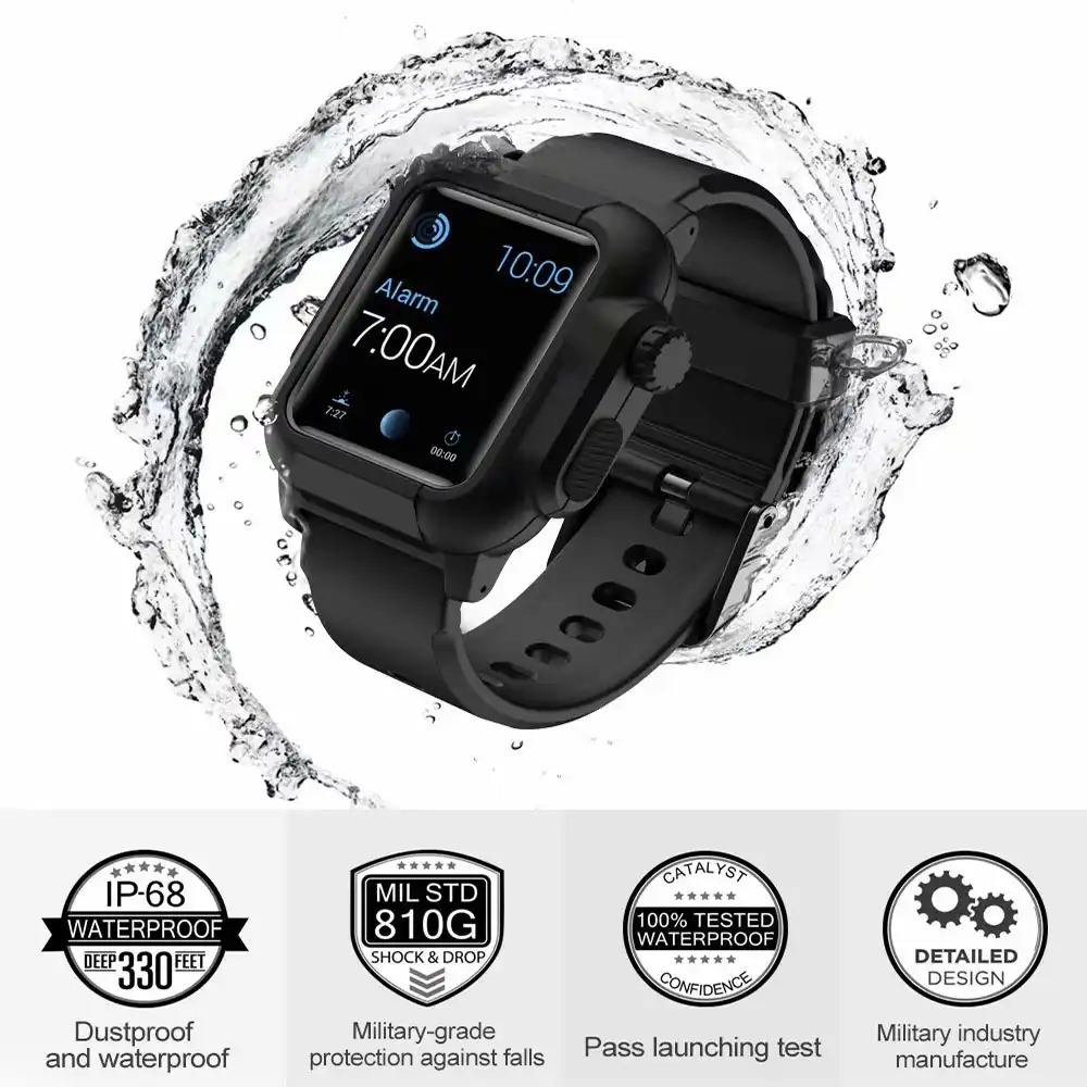 For Apple Watch Series 5 4 3 2 Case with Silicone Band for iWatch Cover 42 /44mm New Waterproof 