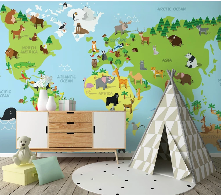 Bacaz Papier Peint Avec La Carte Du Monde En 3d Papier Peint Mural Original Dessin Anime Pour Chambre De Bebe Aliexpress