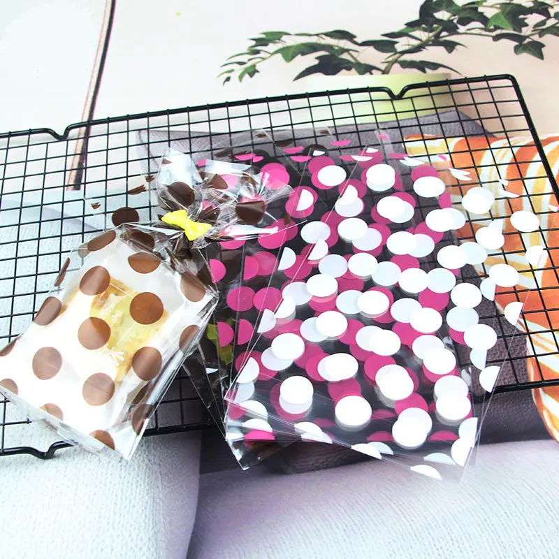 100 шт./лот розовый Коричневый и белый цвет точки Подарочная сумка DIY конфеты печенья маленький Пластик Упакованные мешоки для маленьких сувенир с душем событие