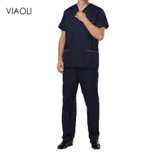 Мужская Хирургическая Одежда с v-образным вырезом и коротким рукавом, салонная одежда для больниц, летние медицинские скрабы для мужчин, униформа медсестры, пальто+ штаны, S-2XL