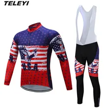 TELEYI США MTB велосипед Джерси комбинезон набор Мужская велосипедная одежда костюм Ropa Ciclismo Майо брюки езда куртка с длинными рукавами красный