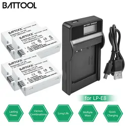 Battool LP-E8 LP E8 1800 mAh батареи Batteria ЖК-дисплей Зарядное устройство для Canon Rebel T2i T3i T4i T5i поцелуй X4 X5 EOS 550D 600D 650D 700D