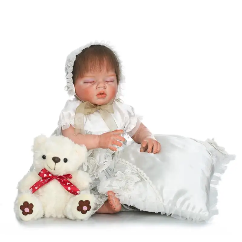 

55cm Silicone Reborn Sleeping Baby Doll Toys Lifelike High Quality 22inch Princess Newborn babies Doll With Bear Birthday Gift