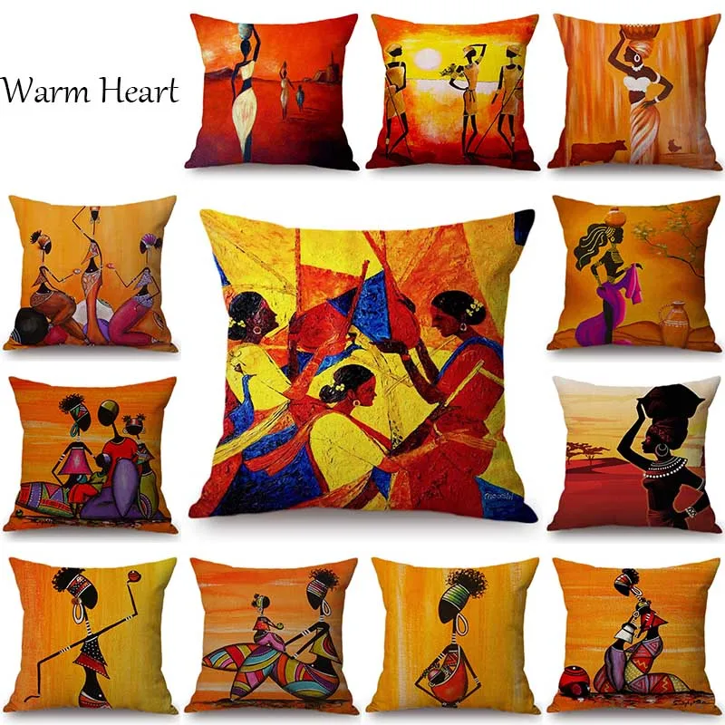 Ancient Egypt Life Cushion Cover Yellow Printed Pillow Case Linen