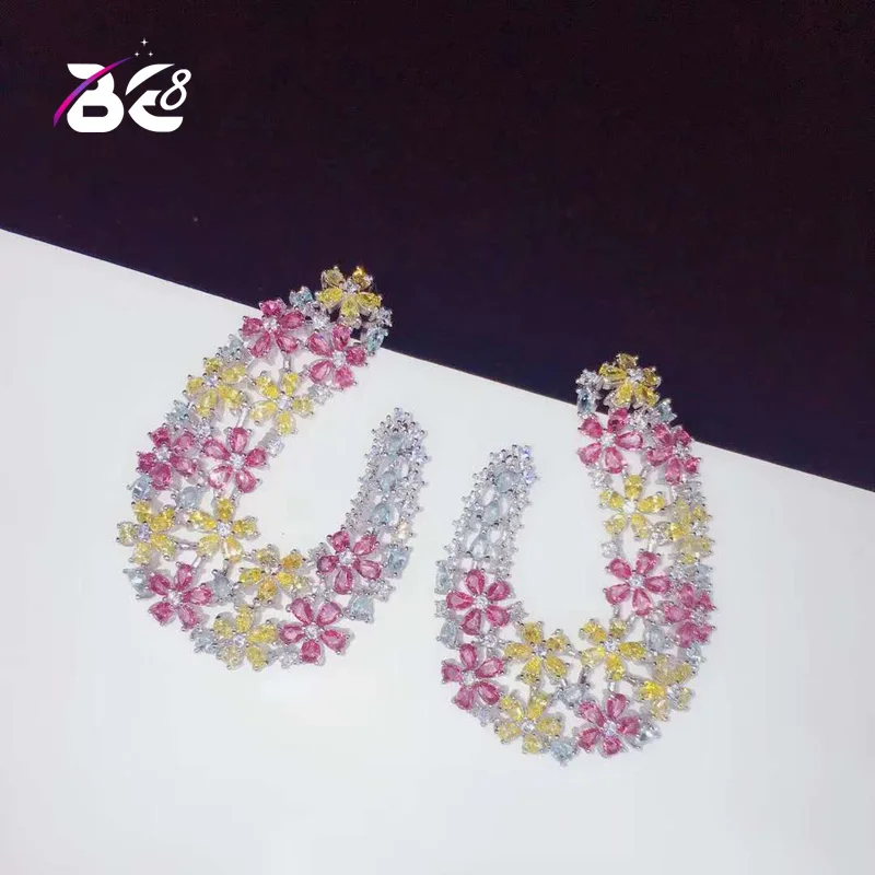 

Be 8 Luxury Flower Shape AAA+ Cubic Zironia Pave Multicolour Stud Earrings for Women Jewelry Boucle D'oreille Gift E766