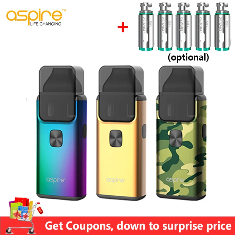 Aspire Breeze 2 AIO Vape комплект 1000 мАч встроенный Батарея 3 мл Pod распылитель с катушки
