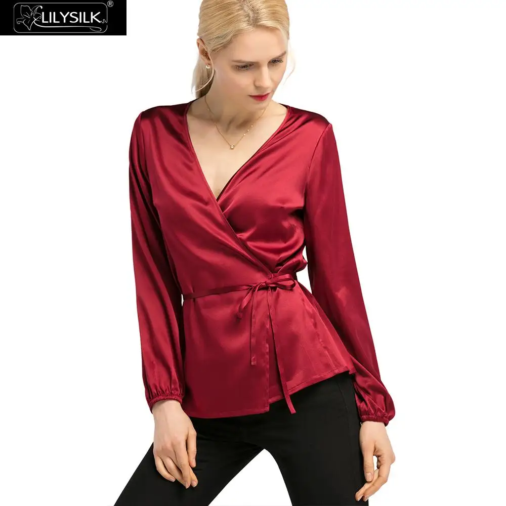 LilySilk Blouse Shirt Silk Women Feminine Elegant Wrap V Neck 19 momme