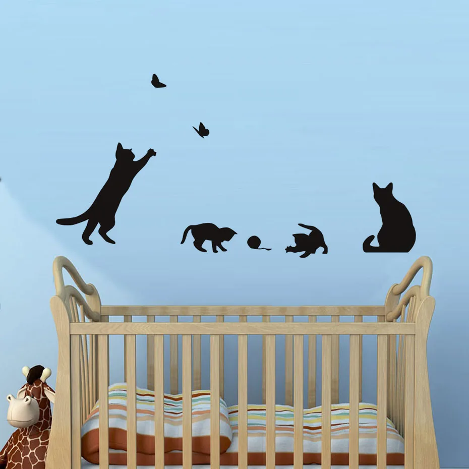 Cat Dog and Butterfly Wall Sticker Art Vinyl Dachshund Decal for Kids Nursery Room Decor Funny Home Removable DIY Wallpaper Gift | Дом и сад
