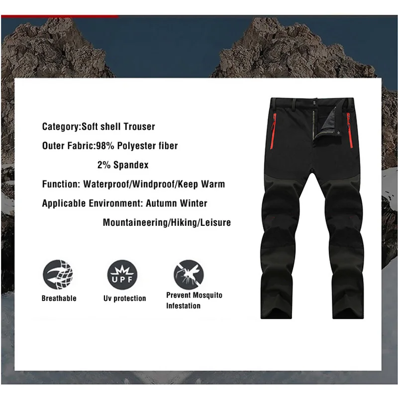 TRVLWEGO caza escalada Camping senderismo Trekking pantalones Softshell Otoño Invierno impermeable a prueba de viento calor protección contra la radiación